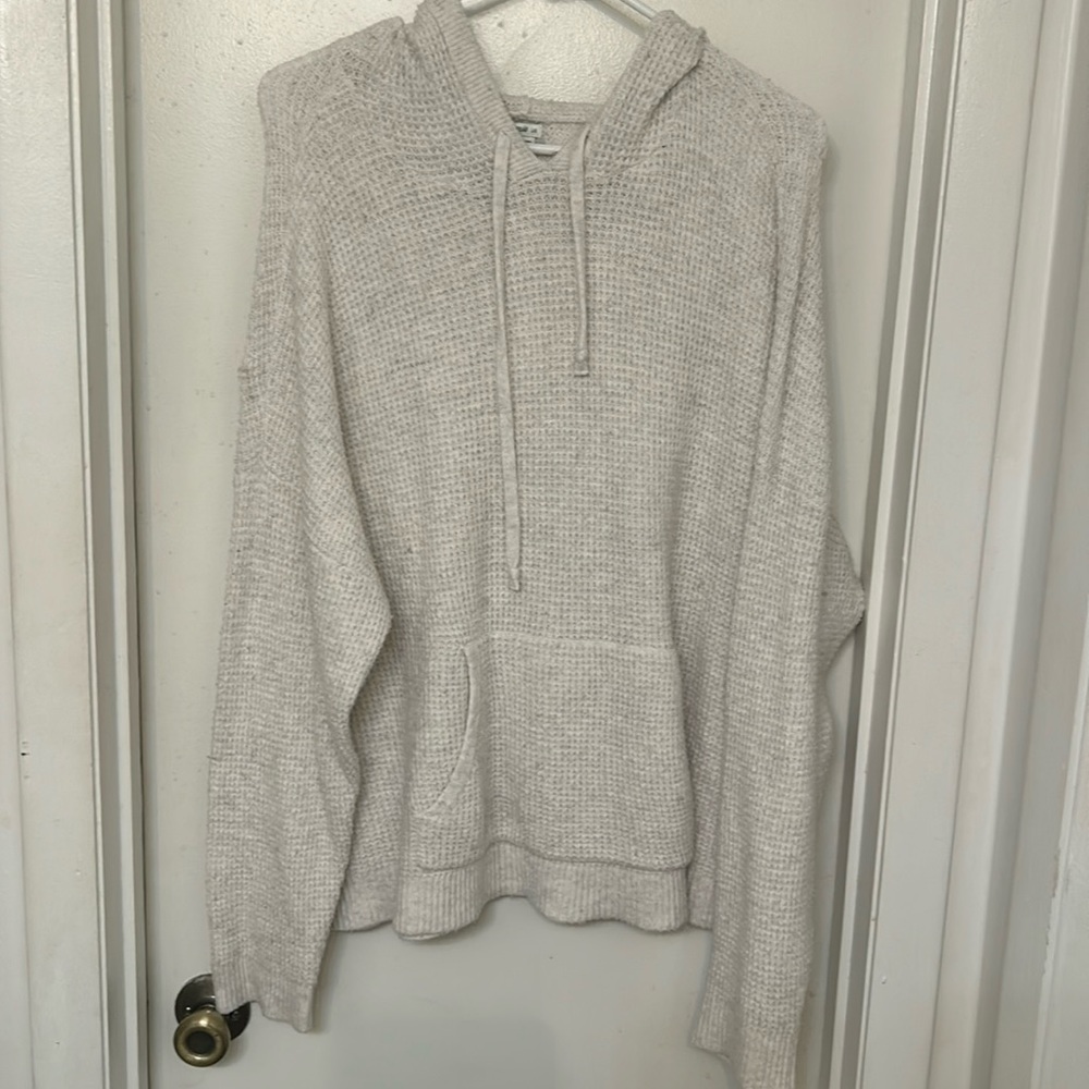 Waffle knit sweater with hood